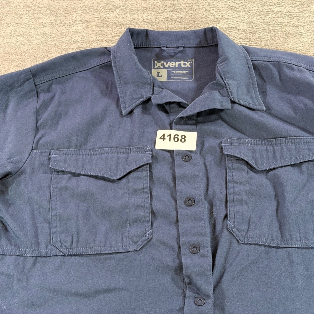 Vertx Tactical Shirt Mens L Navy Blue Snap Button VTX1470SS Stretch Twill